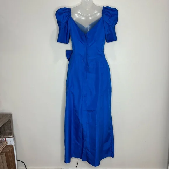 Vintage union made 1980’s Made in USA Royal Blue Dress Bow Retro gown ILGWU - Picture 4 of 8